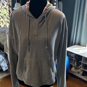 Ted Baker White Floral Lined Hooded Sweater with Gray Trim